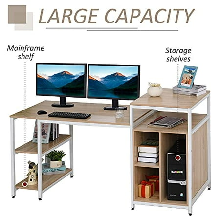 Oak Wood Grain HOMCOM 68 Inch Office Table Computer Desk Workstation Bookshelf with CPU Stand Spacious Storage Shelves & Chic Modern Woodgrain Design Oak Wood Grain HOMCOM 68 Inch Office Table Computer Desk Workstation Bookshelf with CPU Stand Spacious Storage Shelves & Chic Modern Woodgrain Design